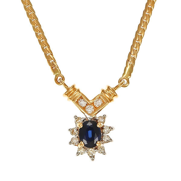 Collier, 14K, Gelb-/Weißgold, Saphir, Brillanten, Diamanten