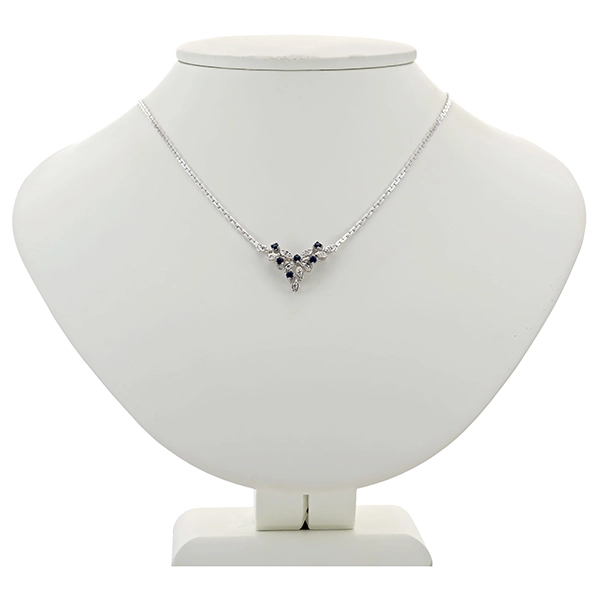 Collier, 14K, Weißgold, Saphire, Diamanten
