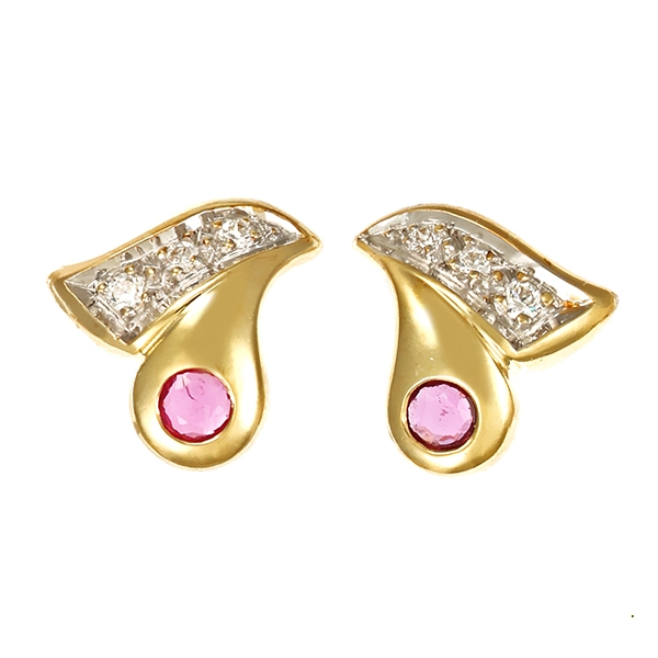 Ohrstecker, 14K, Gelbgold, Rubine, Zirkonia
