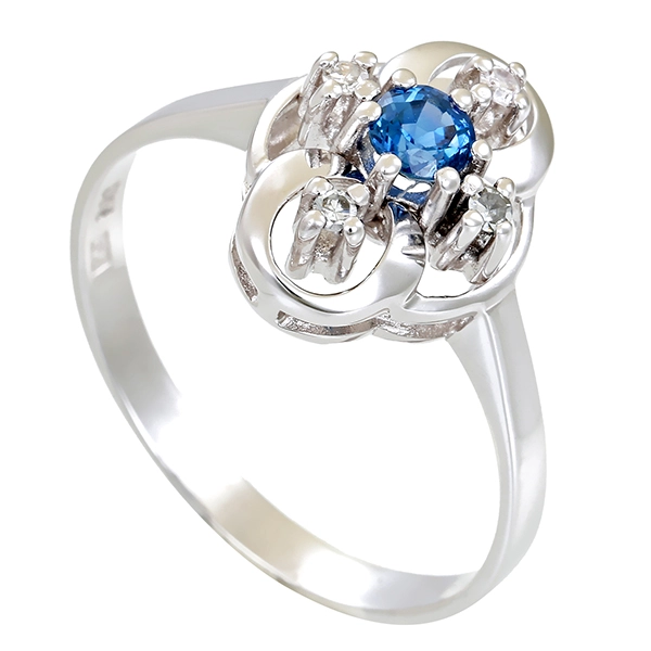 Ring, 14K, Weißgold, Saphir, Diamanten