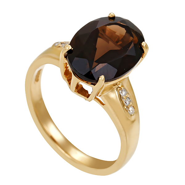 Ring, 14K, Gelbgold, Rauchquarz, Brillanten