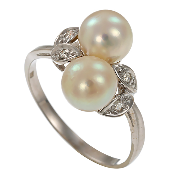 Diamantring, 14K, Weißgold, Perle, Diamant