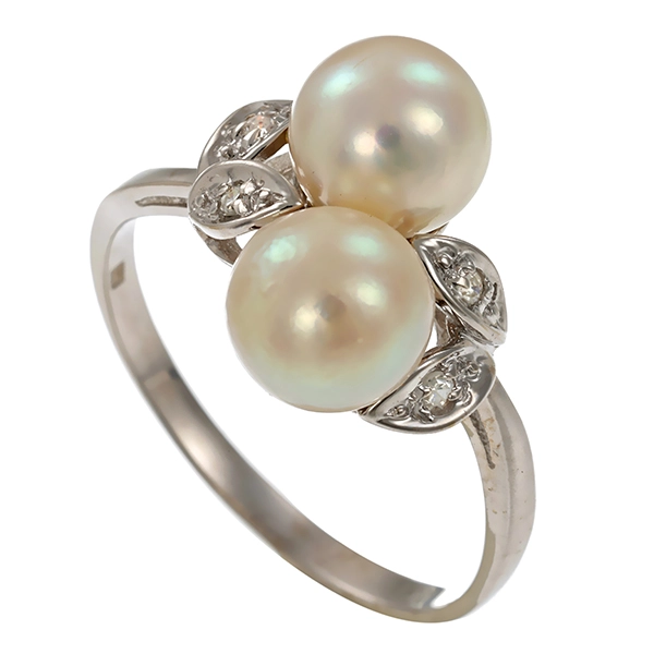 Diamantring, 14K, Weißgold, Perle, Diamant