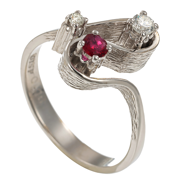 Ring, 14K, Weißgold, Rubin, Brillanten