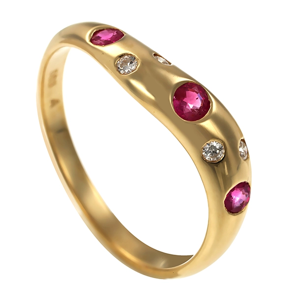 Ring, 14K, Gelbgold, Brillanten, Rubin