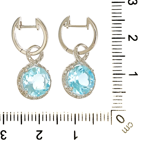 Einhängercreolen, 9K, Weißgold, Topas, Diamant