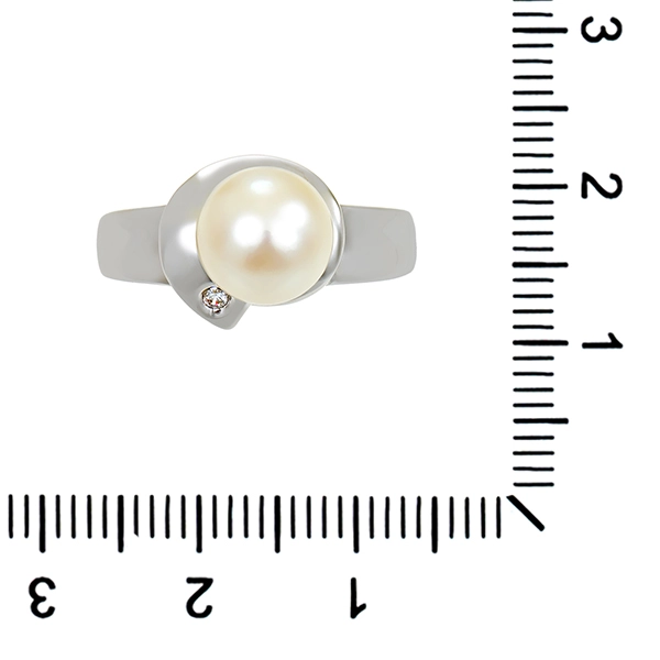 Ring, 18K, Weißgold, Perle, Zirkonia