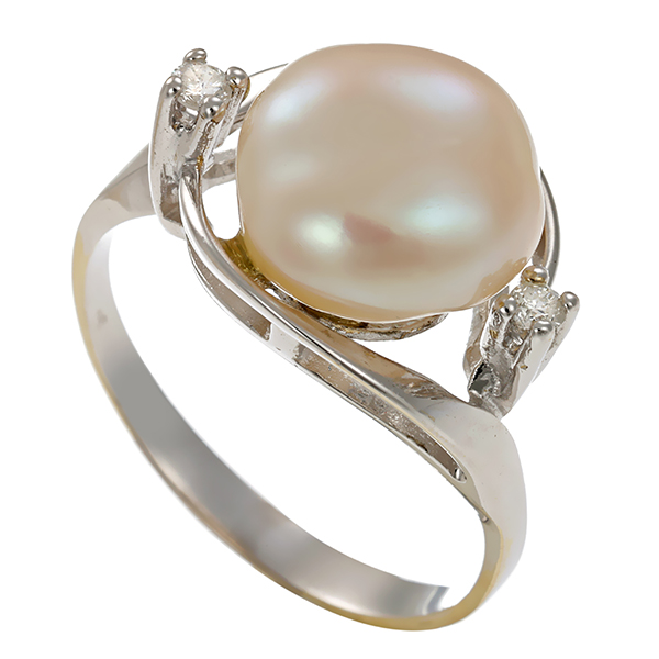 Ring, 14K, Weißgold, Perle, Brillant