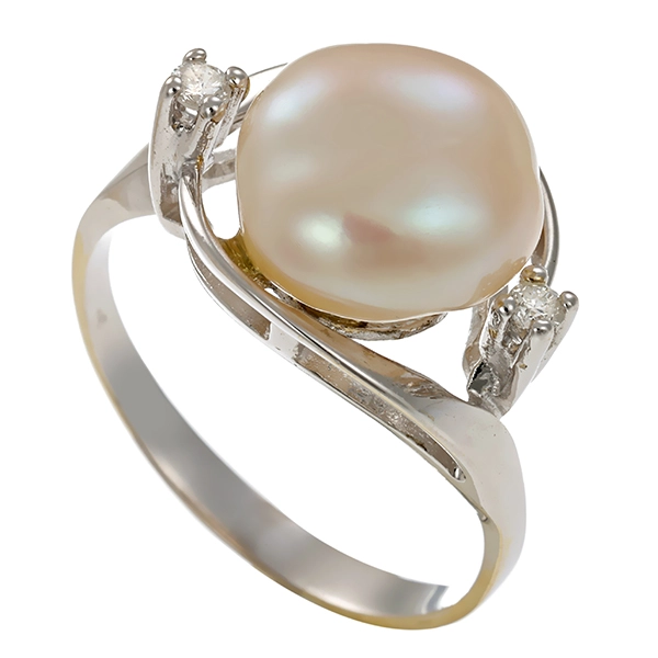 Ring, 14K, Weißgold, Perle, Brillant