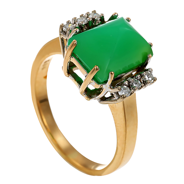 Ring, 14K, Gelb-/Weißgold, Chrysopras, Diamanten