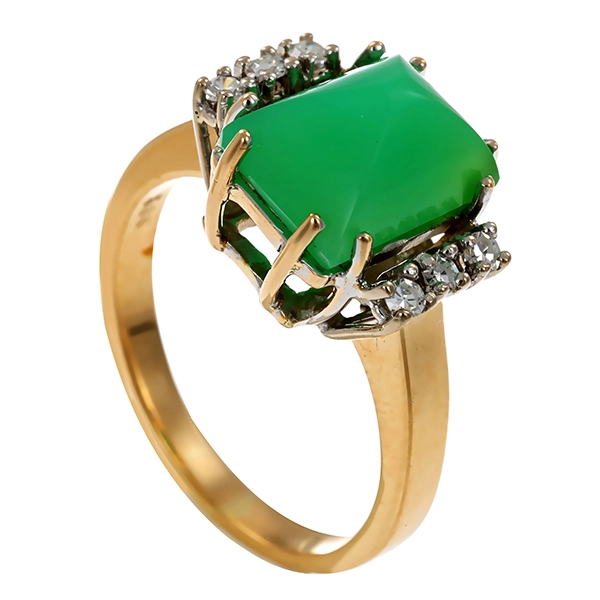 Ring, 14K, Gelb-/Weißgold, Chrysopras, Diamanten