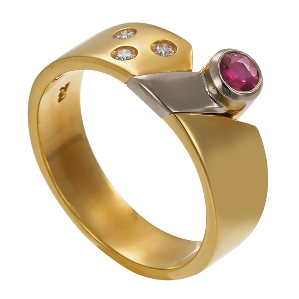Ring, 18K, Gelb-/Weißgold, Rubin, Brillant