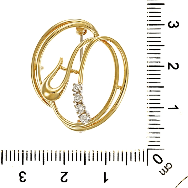Brosche, 14K, Gelbgold, Brillanten 0,14 ct