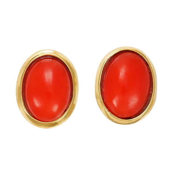Ohrtstecker, 18K, Gelbgold, Koralle