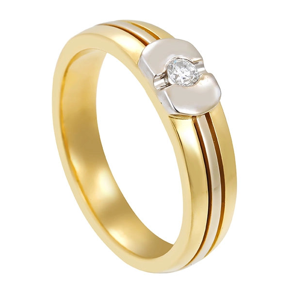 Diamantring, 18K, Gelb-/Weißgold, Brillant