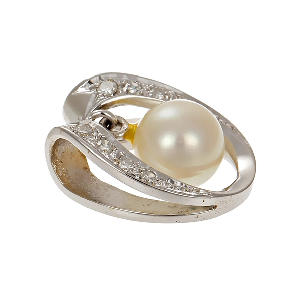 Anhänger, 14K, Weißgold, Perle, Diamanten