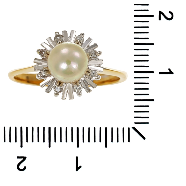 Ring, 8K, Gelb-/Weißgold, Perle, Diamanten