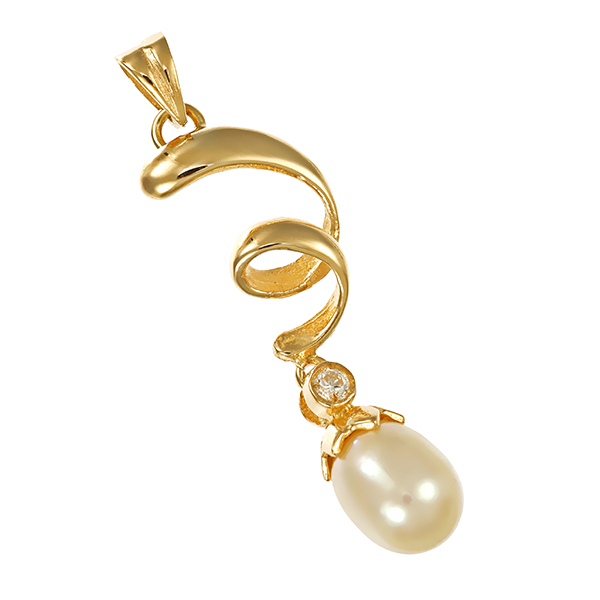 Anhänger, 14K, Gelbgold, Perle, Zirkonia