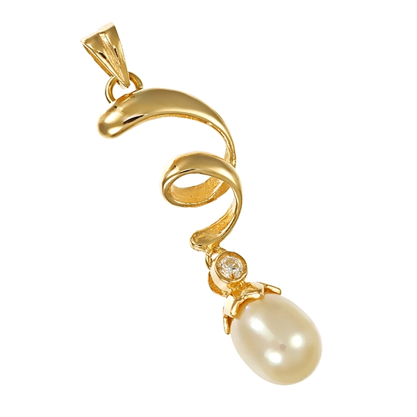 Anhänger, 14K, Gelbgold, Perle, Zirkonia