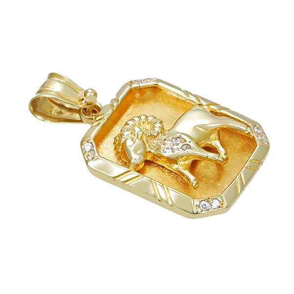 Anhänger, 14K, Gelbgold, Zirkonia, Widder