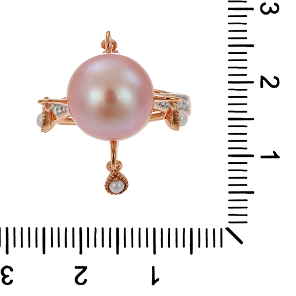 Ring, 10K, Weiß-/Rotgold, Perlen, Brillanten
