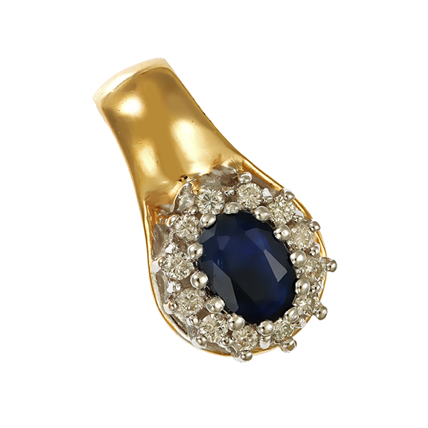 Anhänger, 14K, Gelb-/Weißgold, Saphir, Brillanten