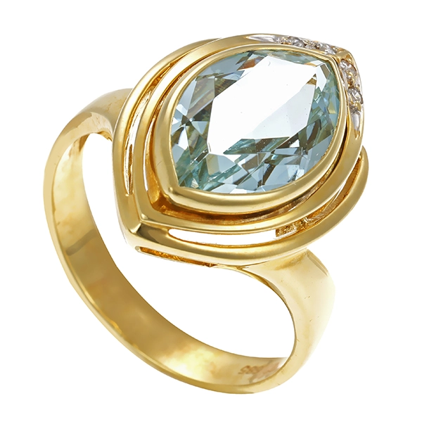 Ring, 14K, Gelbgold, Aquamarin, Brillanten