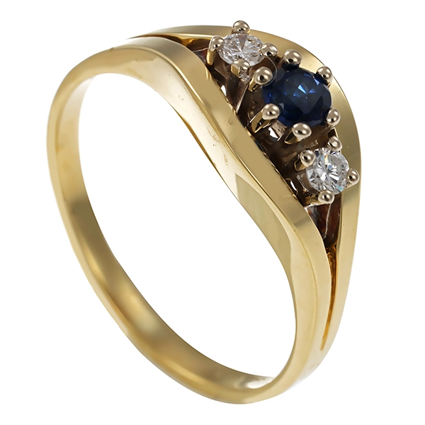Ring, 14K, Gelb-/Weißgold, Saphir, Brillanten