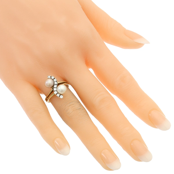 Ring, 14K, Gelbgold, Perlen, Diamant, Brillanten