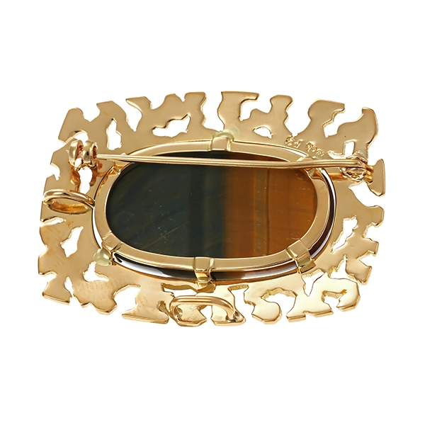 Anhänger, 18K, Gelbgold, Tigerauge, Brosche