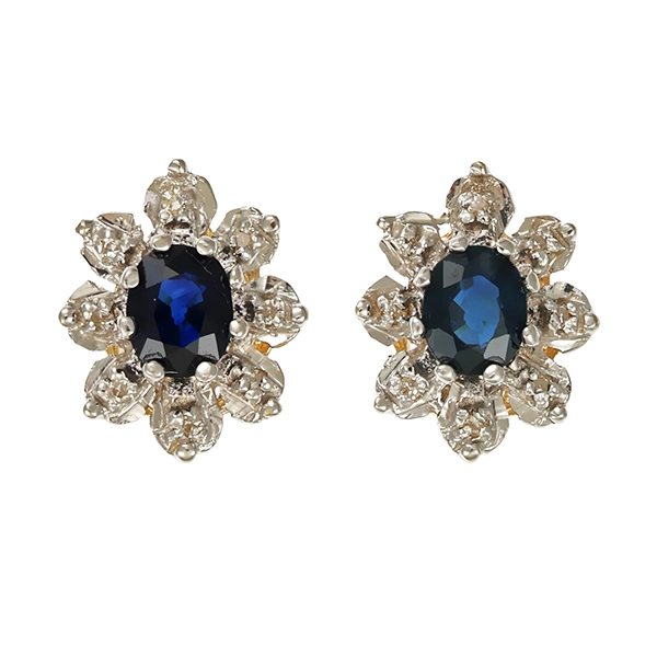 Ohrstecker, 14K, Gelb-/Weißgold, Saphir, Diamanten