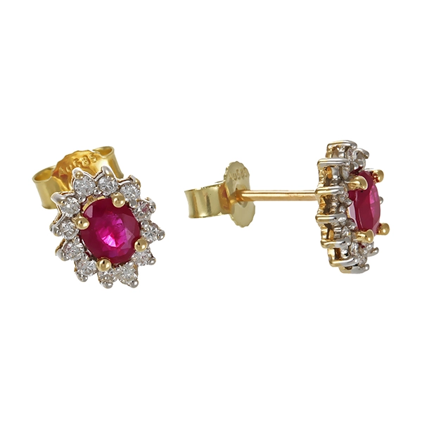 Ohrstecker, 14K, Gelb-/Weißgold, Rubin, Brillanten