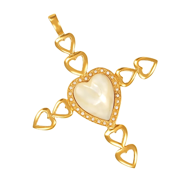Anhänger, 18K, Gelbgold, Perlmutt, Brillant, Herz