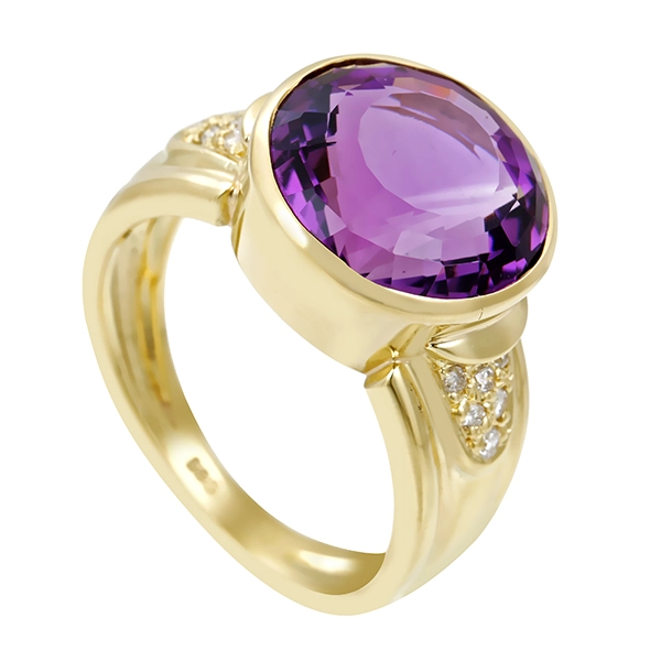 Ring, 14K, Gelbgold, Brillanten, Amethyst