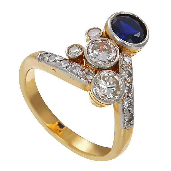 Ring, 18K, Gelbgold, Brillant, Saphir