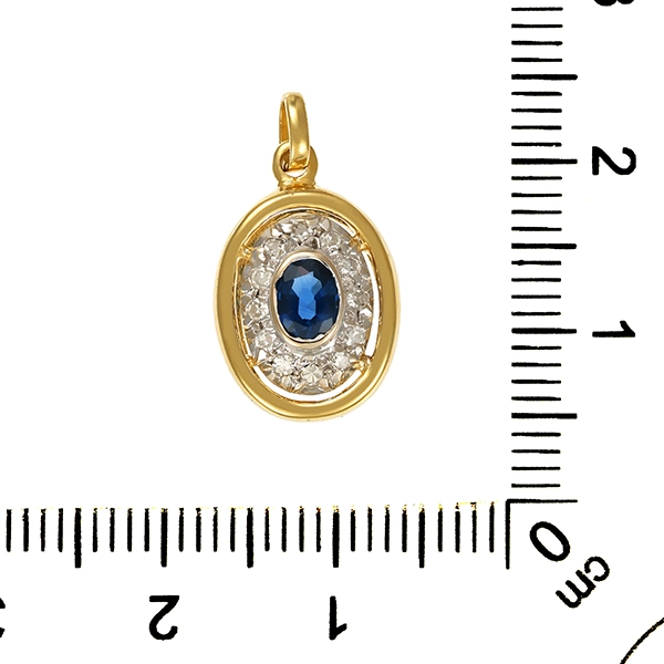 Anhänger, 14K, Gelb-/Weißgold, Saphir, Diamant