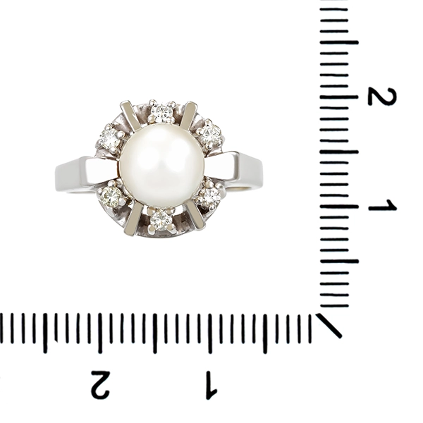 Diamantring, 14K, Weißgold, Perle