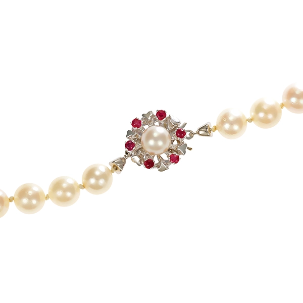 Perlenkette, 14K, Weißgold, Rubine