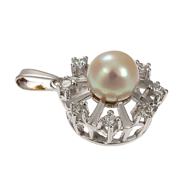 Anhänger, 14K, Weißgold, Brillanten, Perle