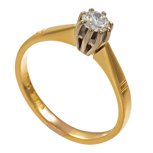 Diamantring, 18K, Gelbgold, Brillant 0,20 ct