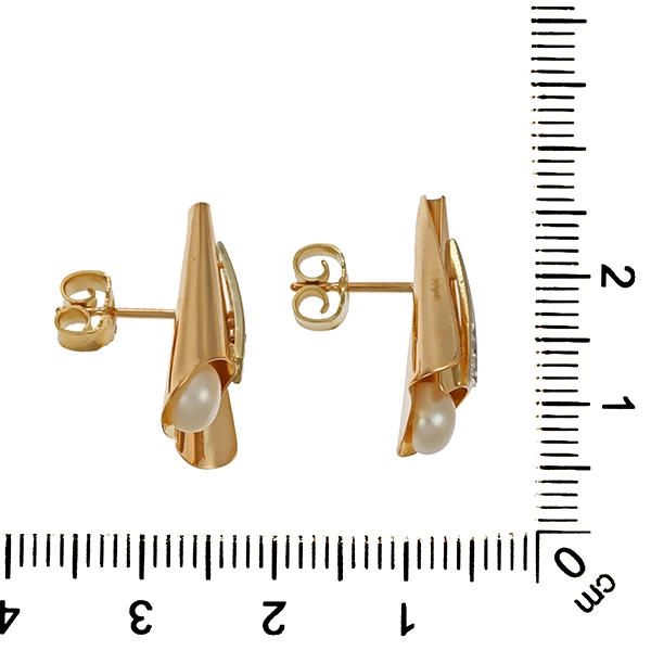 Ohrstecker, 8K, Gelbgold, Perlen, Diamanten