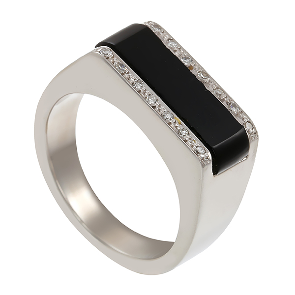 Ring, 8K, Weißgold, Onyx, Diamant