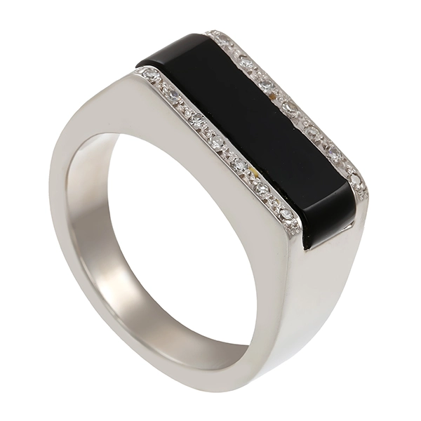 Ring, 8K, Weißgold, Onyx, Diamant