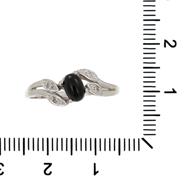 Ring, 14K, Weißgold, Onyx, Diamanten