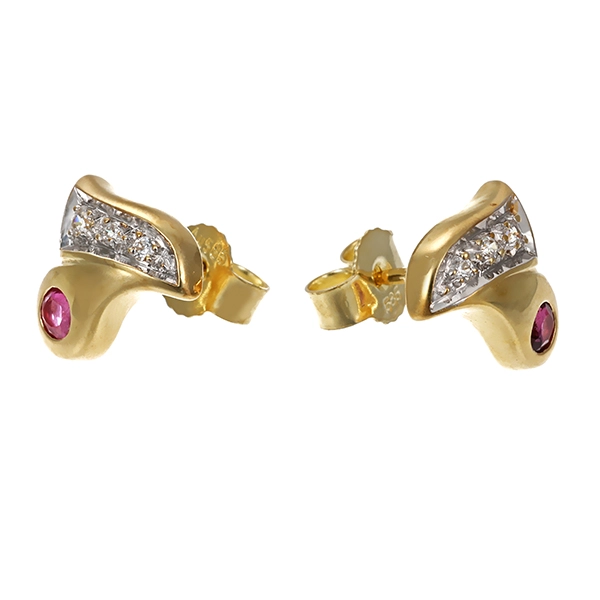 Ohrstecker, 14K, Gelbgold, Rubine, Zirkonia