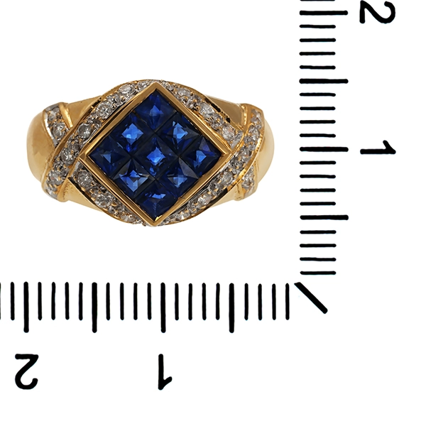 Ring, 18K, Gelbgold, Saphir, Brillant