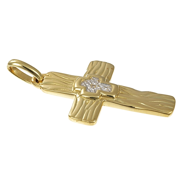 Anhänger, 14K, Gelb-/Weißgold, Diamant, Kreuz