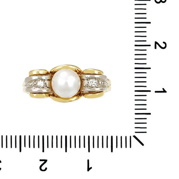 Ring, 14K, Gelb-/Weißgold, Perle, Diamanten