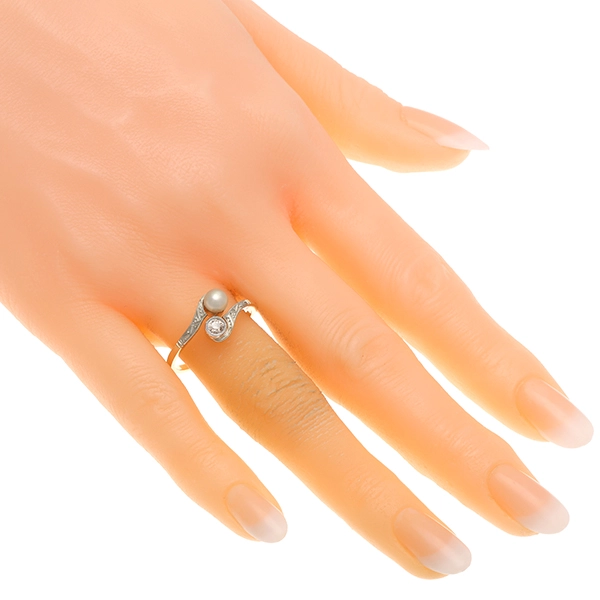 Ring, 14K, Gelb-/Weißgold, Diamant, Perle