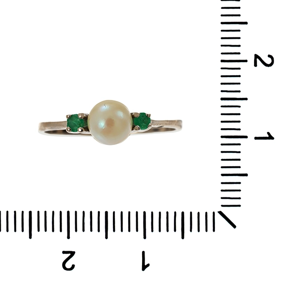 Ring, 14K, Weißgold, Smaragd, Perle